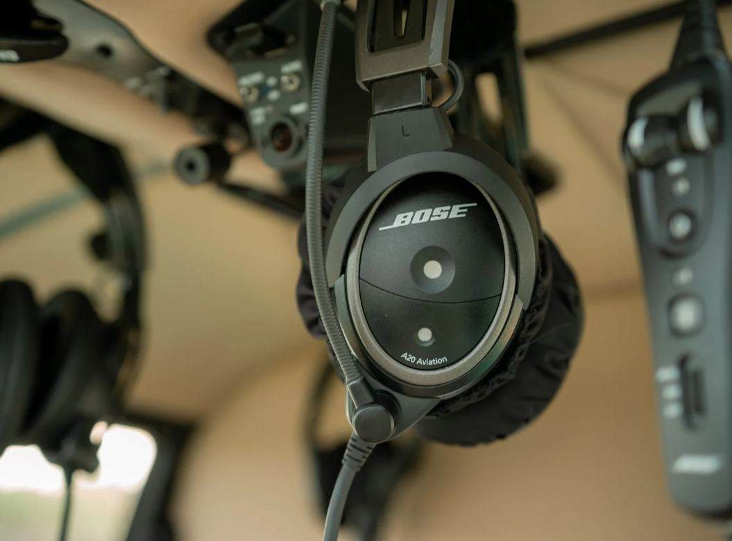 Aviation headset in the R66 cabin