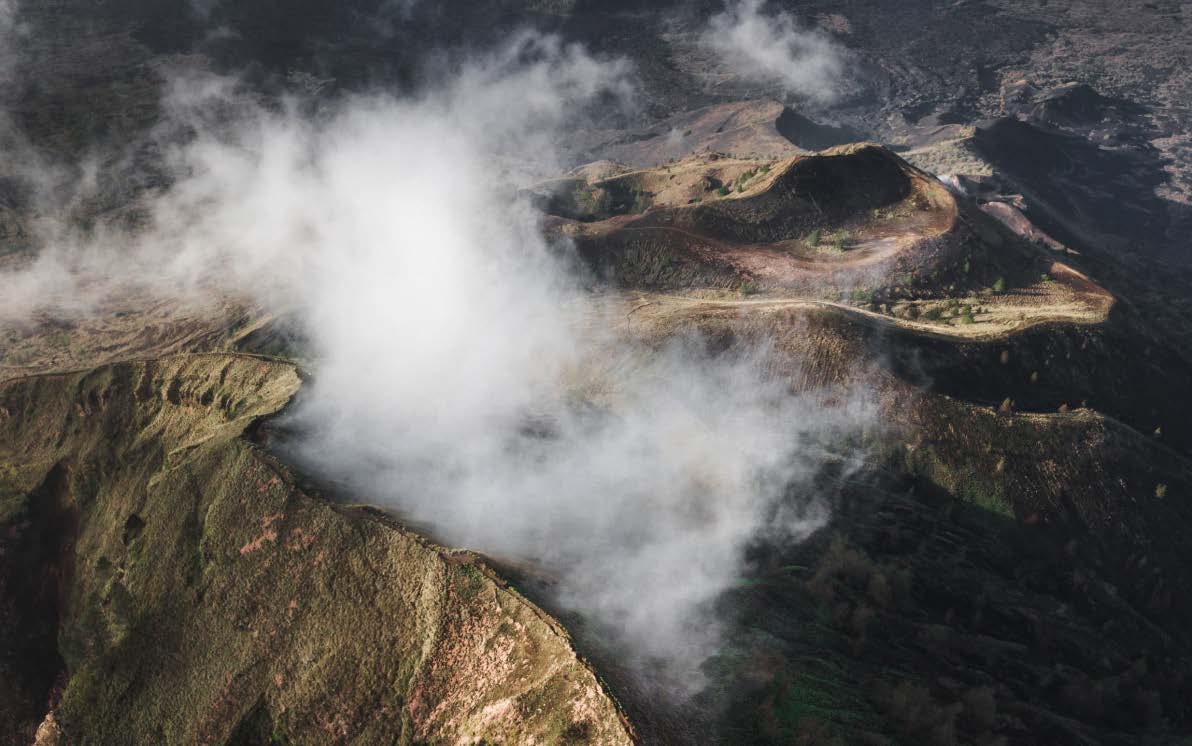 Mount Batur and its caldera lake in the Bali highlands, seen from the air